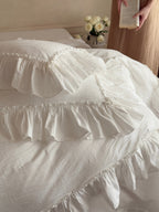 Ivory Textured Stripe Ruffle Cotton Muslin Duvet Cover original reference image 8