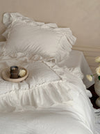 Ivory Textured Stripe Ruffle Cotton Muslin Duvet Cover original reference image 9
