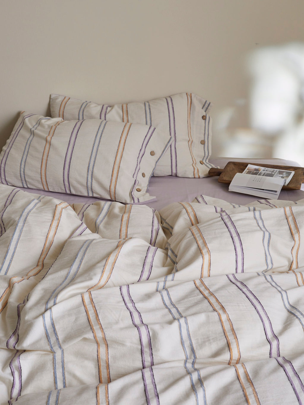 Lavender Meadow Stripe Cotton Jacquard Duvet Cover original reference image 3