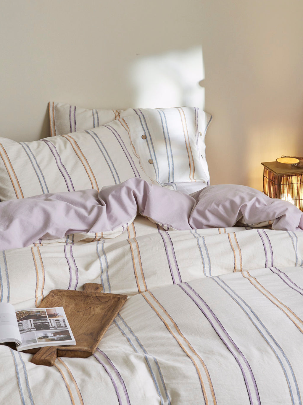 Lavender Meadow Stripe Cotton Jacquard Duvet Cover original reference image 8