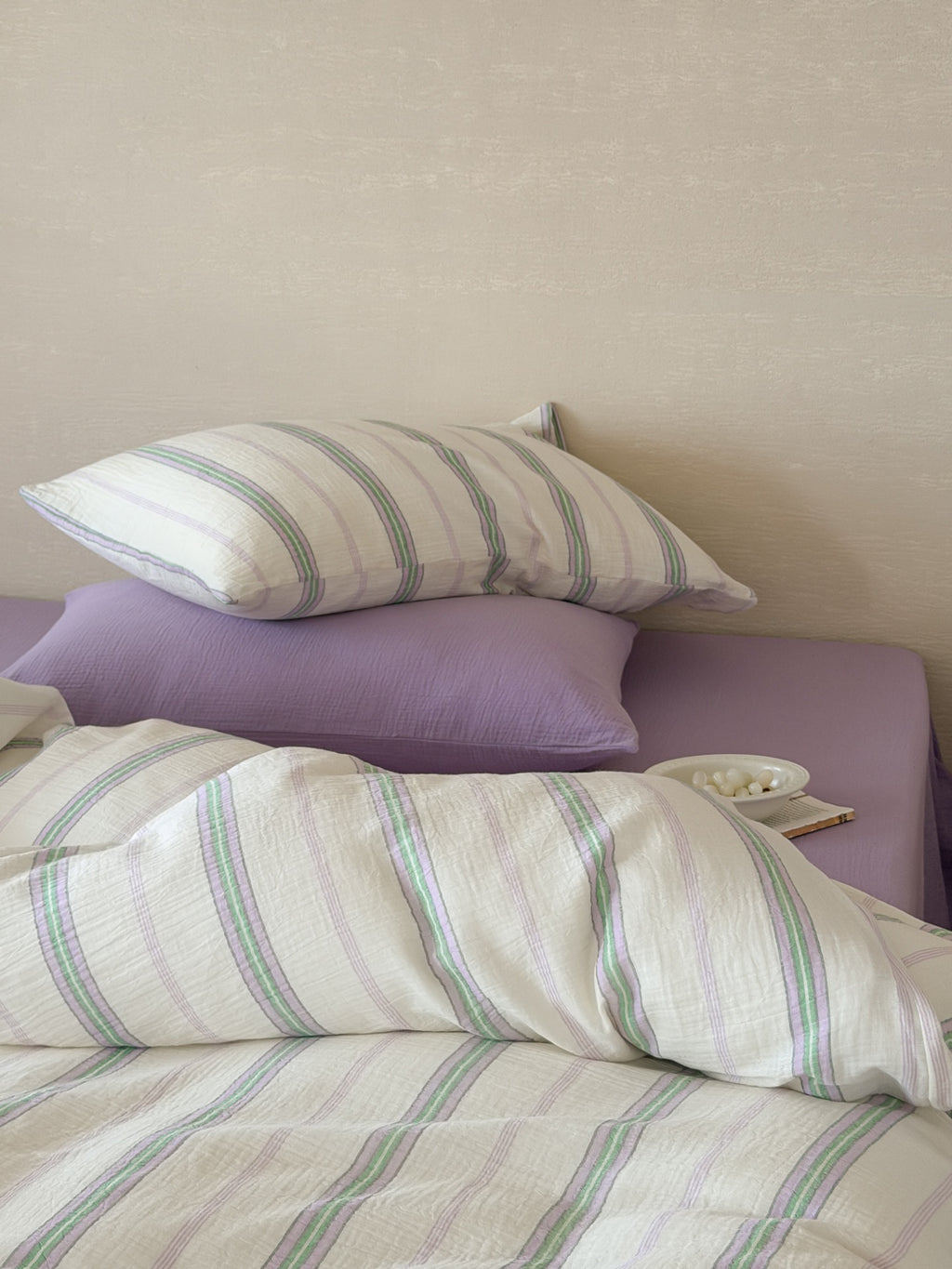Lavender Meadow Stripe Cotton Muslin Duvet Cover original reference image 1