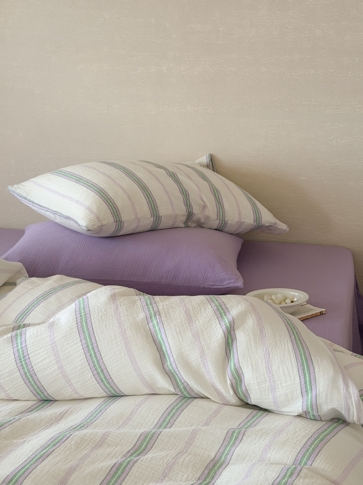 Lavender Meadow Stripe Cotton Muslin Duvet Cover original reference image 1