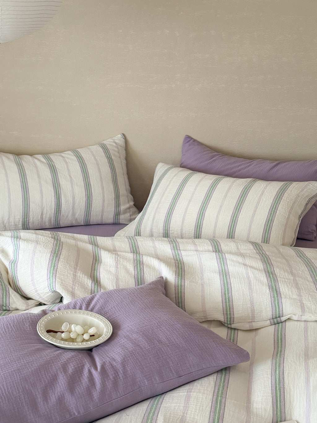 Lavender Meadow Stripe Cotton Muslin Duvet Cover original reference image 2