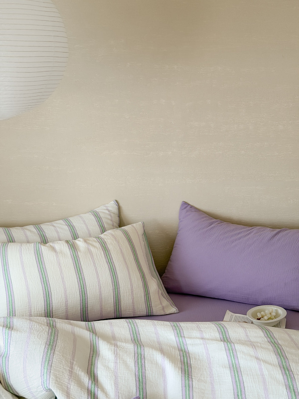 Lavender Meadow Stripe Cotton Muslin Duvet Cover original reference image 3