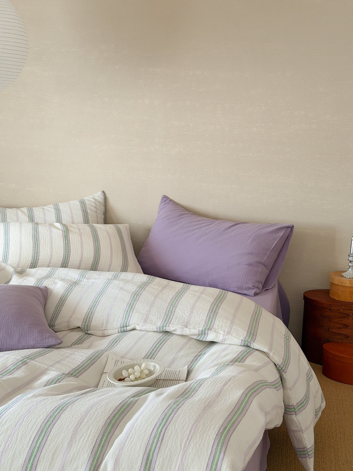 Lavender Meadow Stripe Cotton Muslin Duvet Cover original reference image 4
