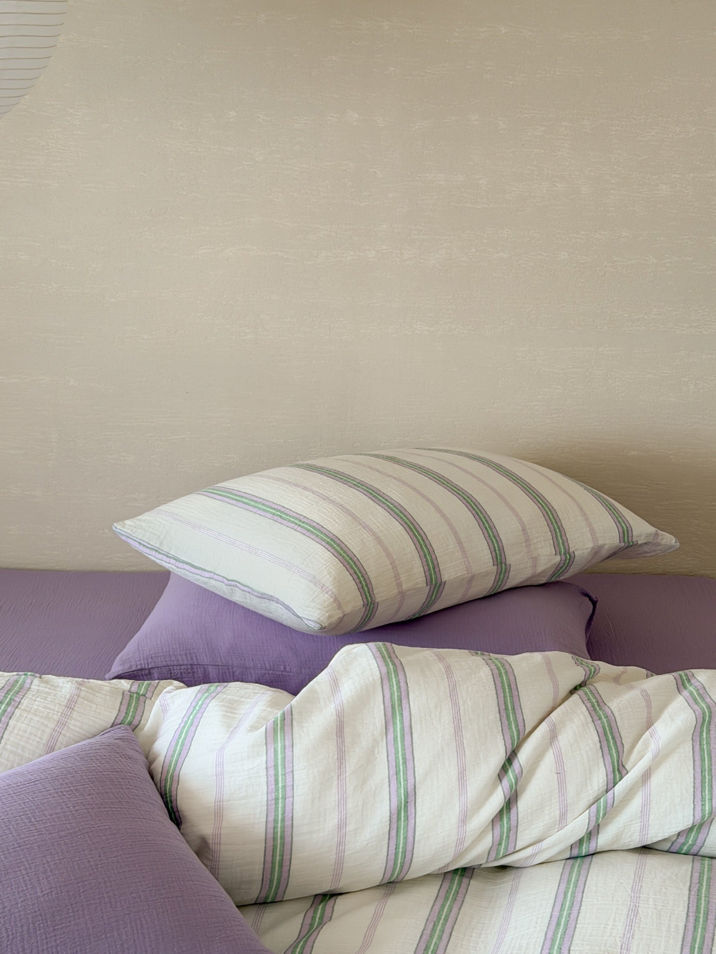 Lavender Meadow Stripe Cotton Muslin Duvet Cover original reference image 5