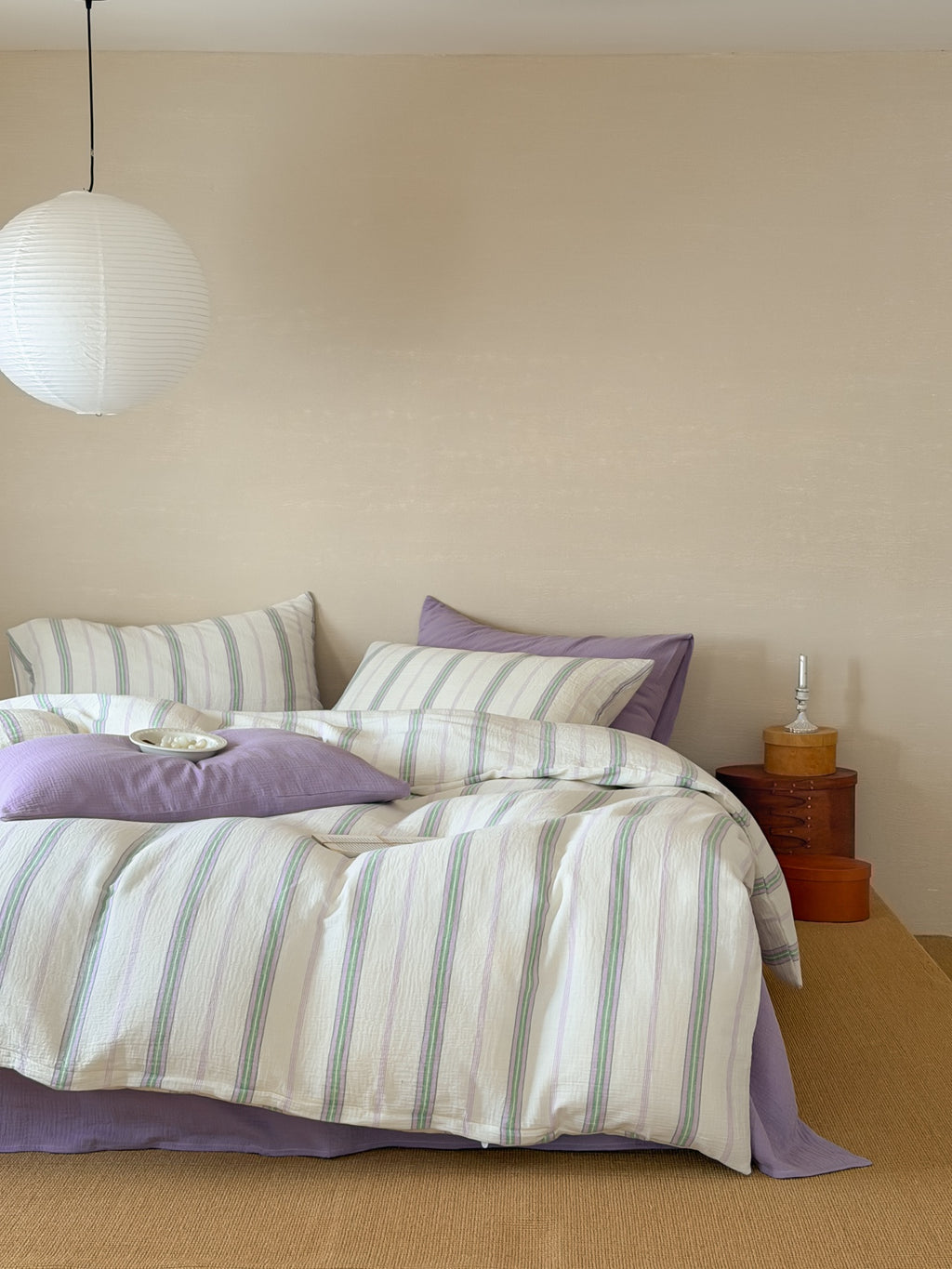 Lavender Meadow Stripe Cotton Muslin Duvet Cover original reference image 6
