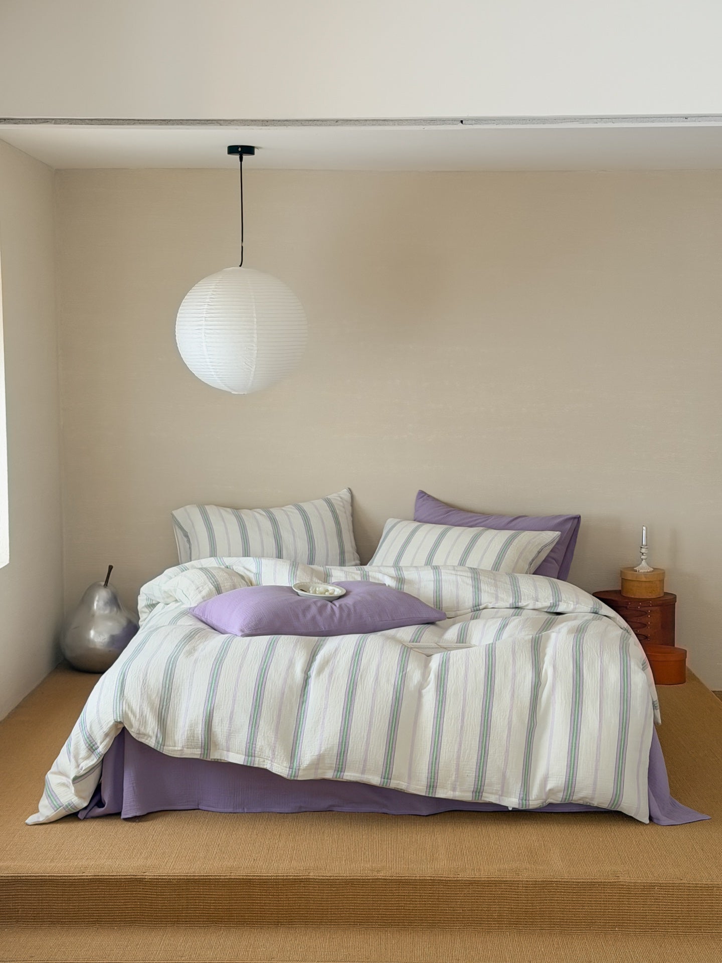 Lavender Meadow Stripe Cotton Muslin Duvet Cover original reference image 7