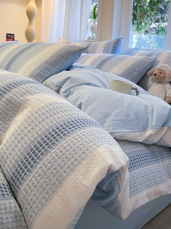 Loom Waffle Stripe Cotton Duvet Cover original reference image 12