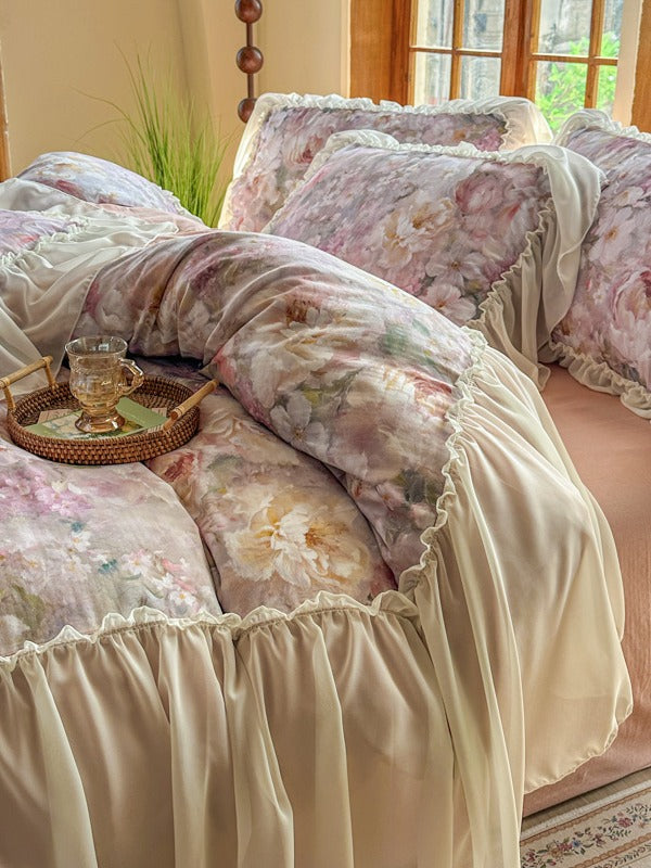 Maison Ruffle Printed Cotton Muslin Duvet Cover original reference image 3