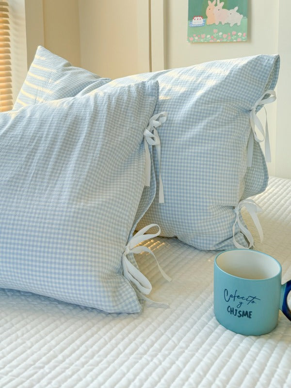 Mira Bow Gingham Washed Cotton Pillowcase original reference image 7