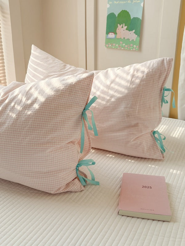 Mira Bow Gingham Washed Cotton Pillowcase original reference image 10