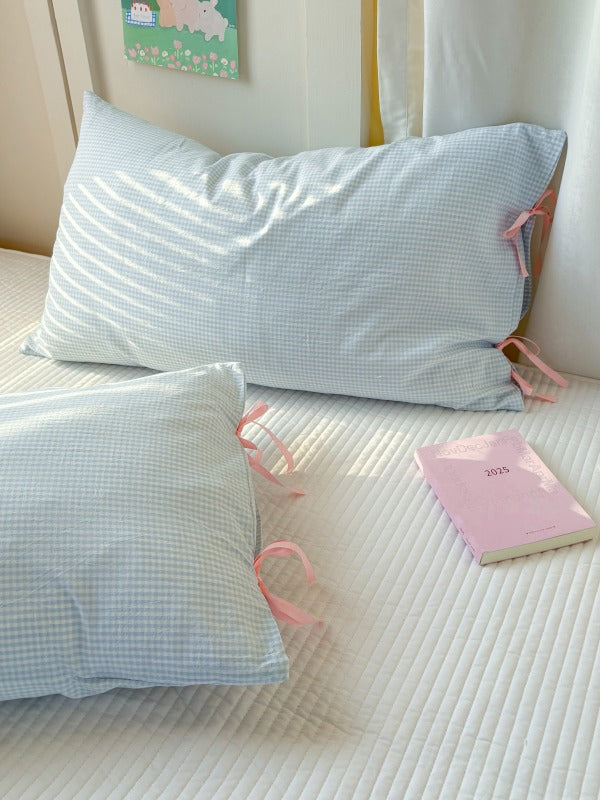 Mira Bow Gingham Washed Cotton Pillowcase original reference image 11
