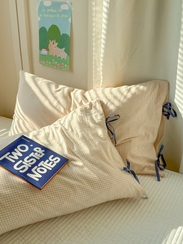 Mira Bow Gingham Washed Cotton Pillowcase original reference image 15