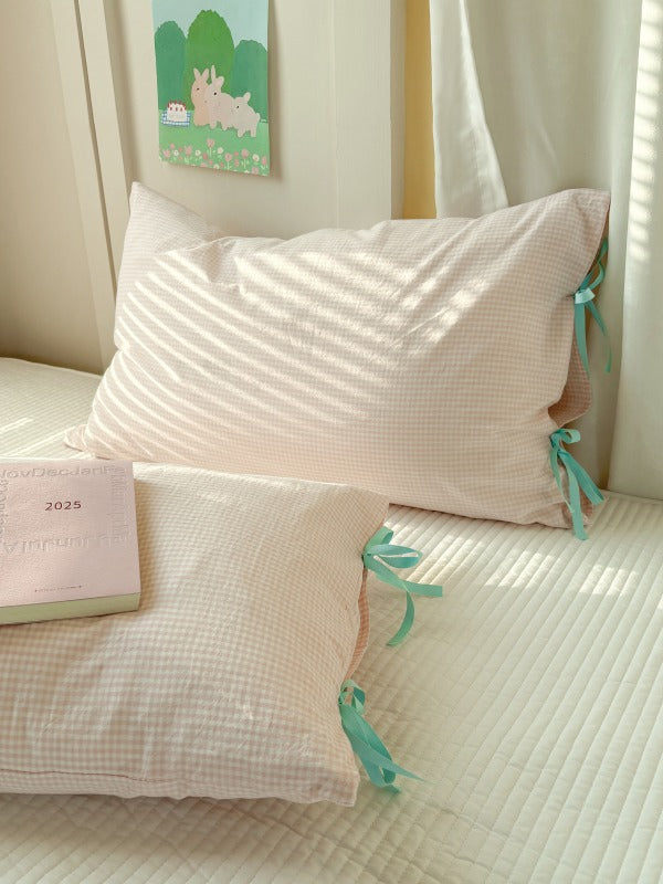 Mira Bow Gingham Washed Cotton Pillowcase original reference image 16