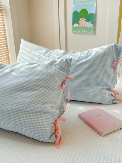 Mira Bow Gingham Washed Cotton Pillowcase original reference image 17