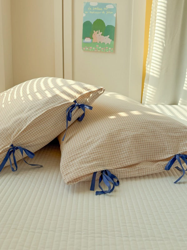 Mira Bow Gingham Washed Cotton Pillowcase original reference image 21