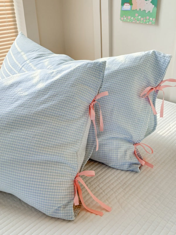 Mira Bow Gingham Washed Cotton Pillowcase original reference image 23