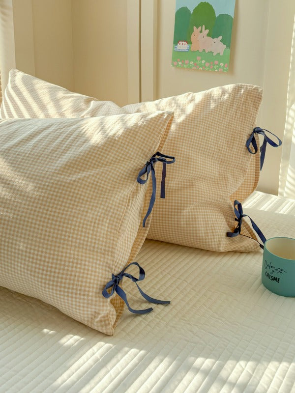 Mira Bow Gingham Washed Cotton Pillowcase original reference image 27