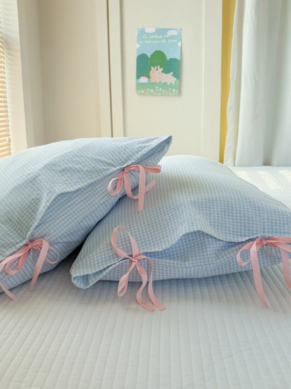 Mira Bow Gingham Washed Cotton Pillowcase original reference image 29