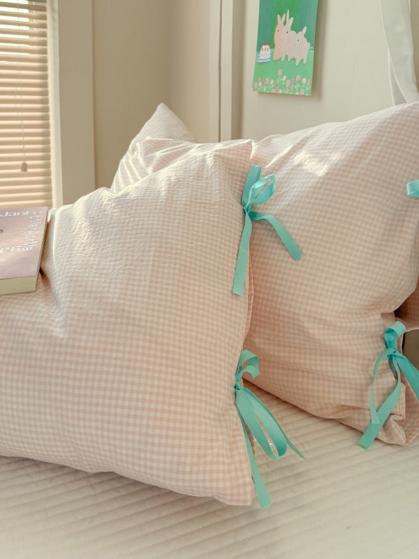 Mira Bow Gingham Washed Cotton Pillowcase original reference image 34