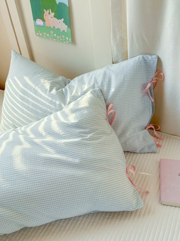 Mira Bow Gingham Washed Cotton Pillowcase original reference image 35