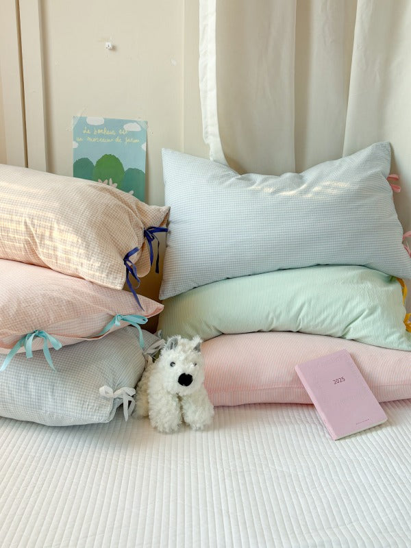 Mira Bow Gingham Washed Cotton Pillowcase original reference image 37