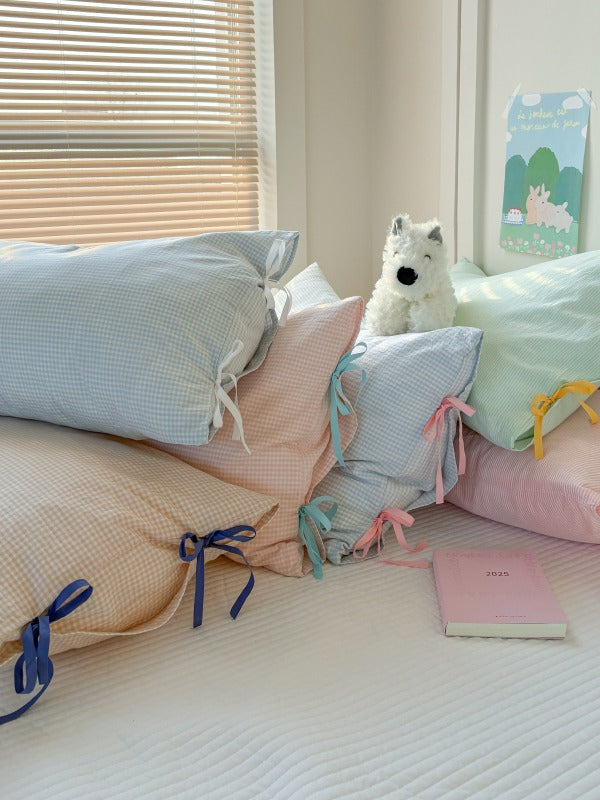 Mira Bow Gingham Washed Cotton Pillowcase original reference image 38