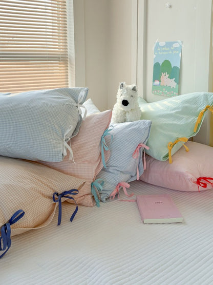 Mira Bow Gingham Washed Cotton Pillowcase original reference image 40