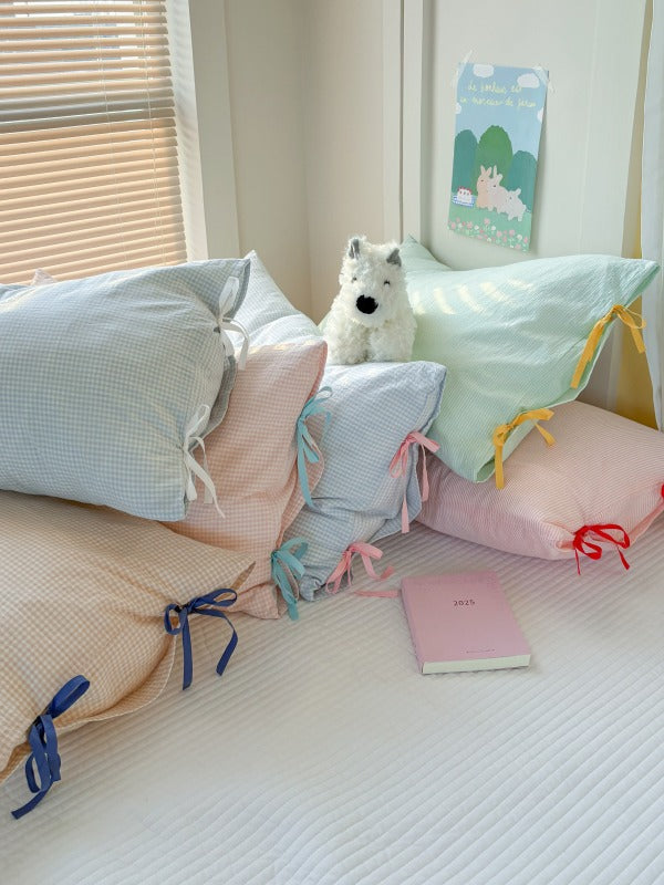 Mira Bow Gingham Washed Cotton Pillowcase original reference image 41