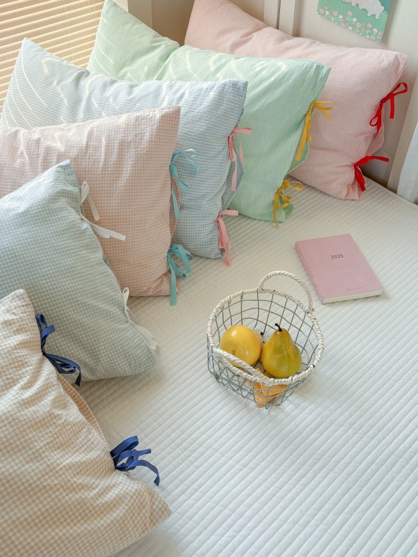 Mira Bow Gingham Washed Cotton Pillowcase original reference image 43