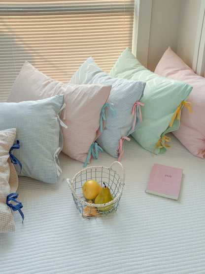Mira Bow Gingham Washed Cotton Pillowcase original reference image 44