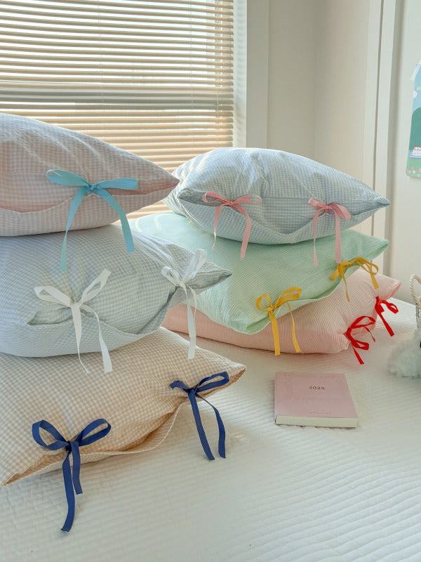 Mira Bow Gingham Washed Cotton Pillowcase original reference image 45