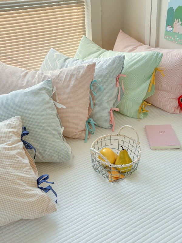 Mira Bow Gingham Washed Cotton Pillowcase original reference image 47