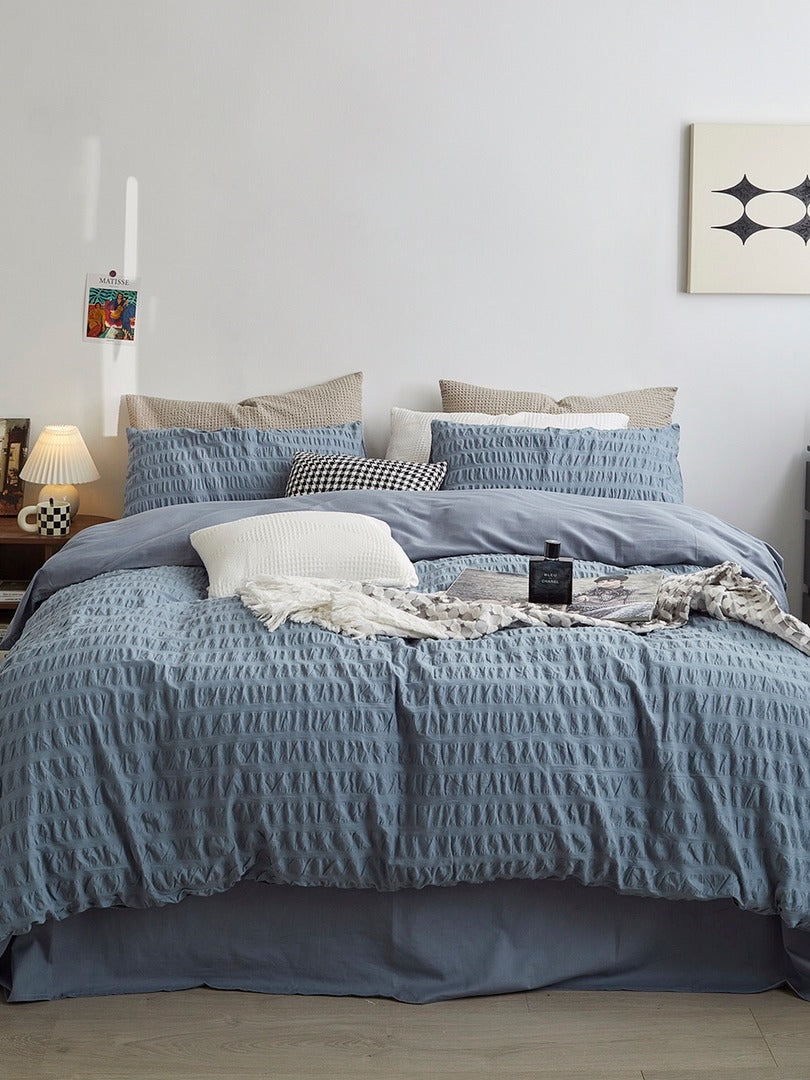 Mist Blue Cotton Seersucker Duvet Cover original reference image 1