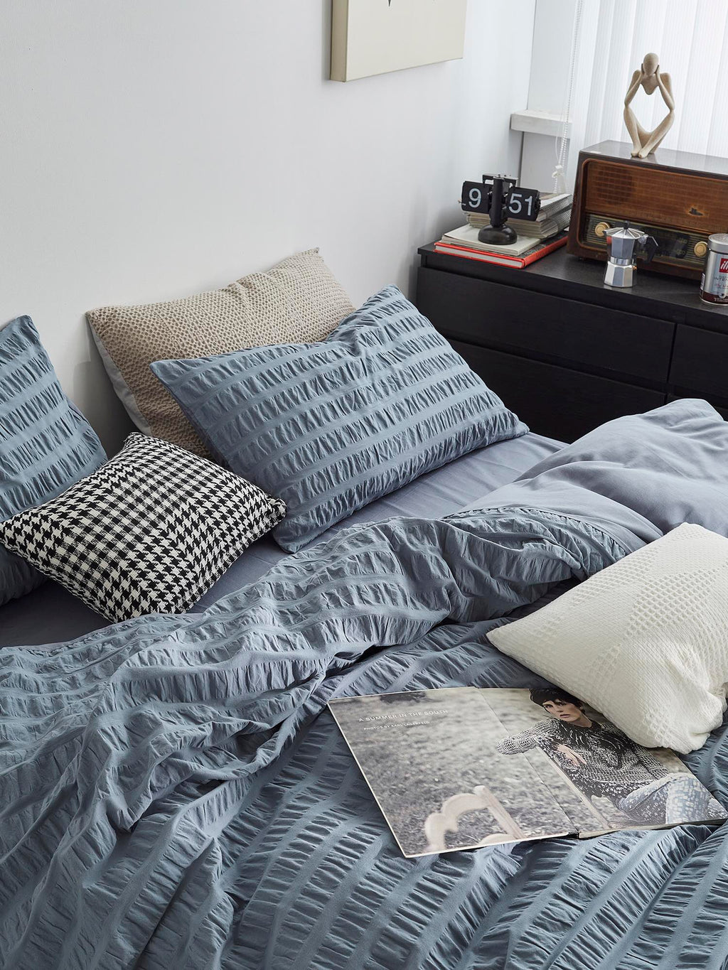 Mist Blue Cotton Seersucker Duvet Cover original reference image 3
