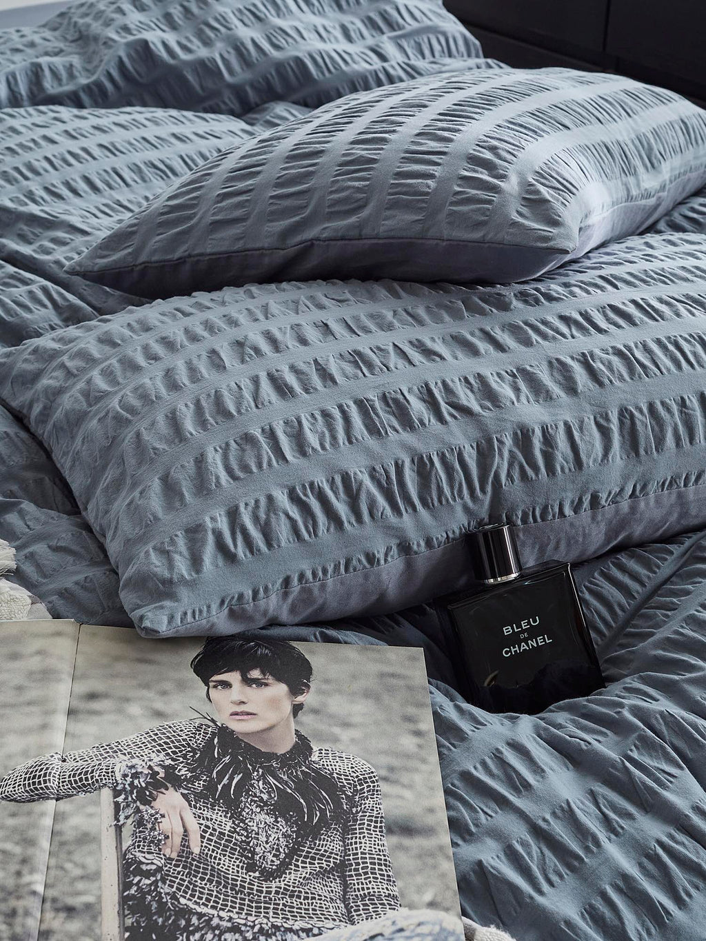 Mist Blue Cotton Seersucker Duvet Cover original reference image 4