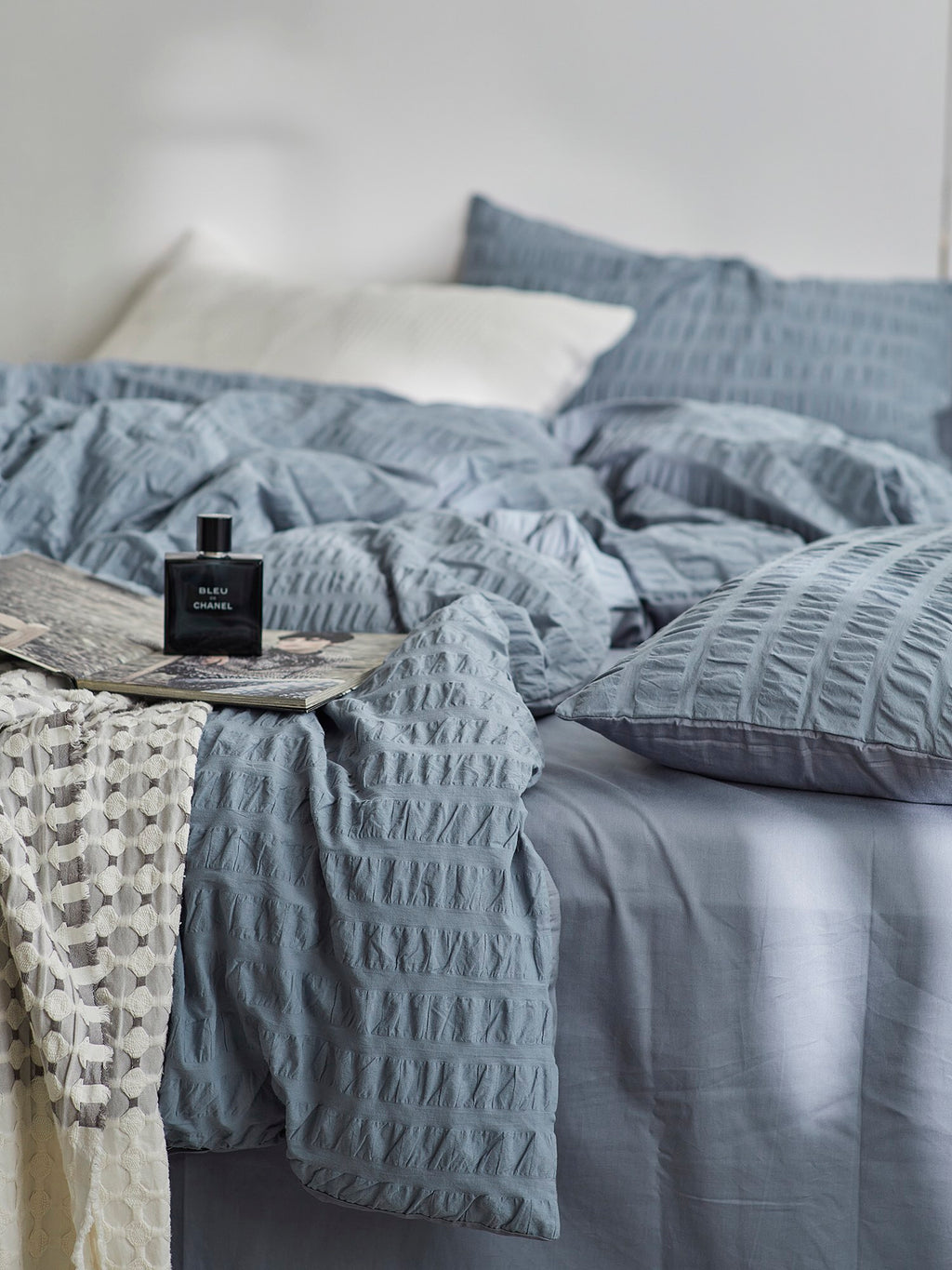 Mist Blue Cotton Seersucker Duvet Cover original reference image 5