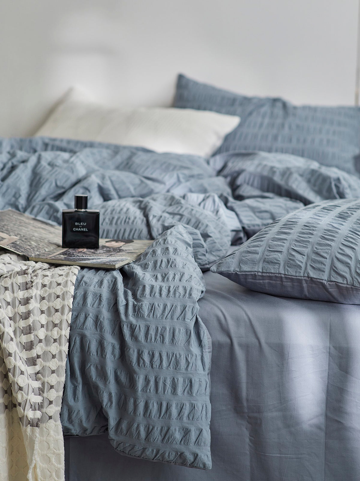 Mist Blue Cotton Seersucker Duvet Cover original reference image 5