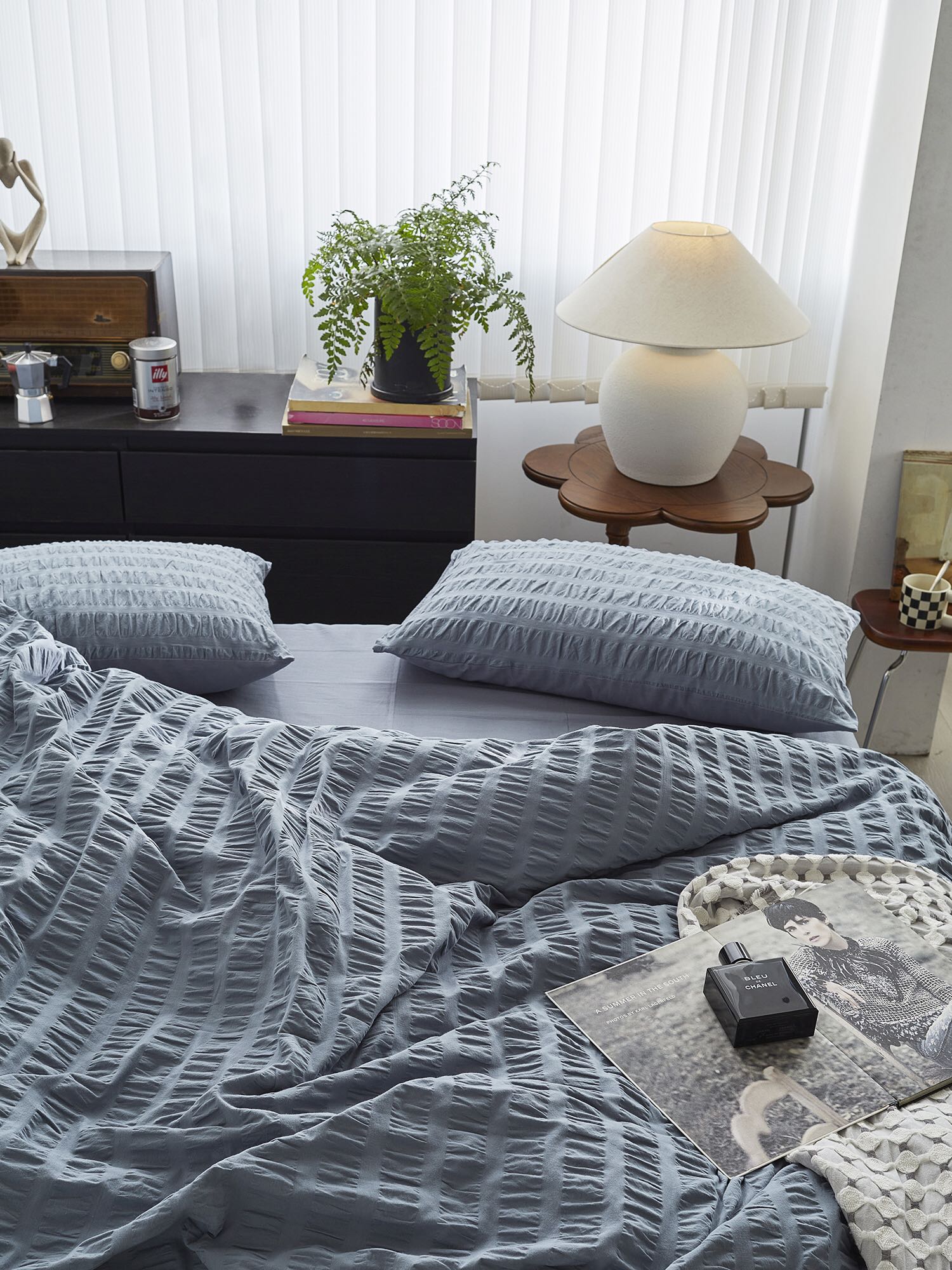 Mist Blue Cotton Seersucker Duvet Cover original reference image 7