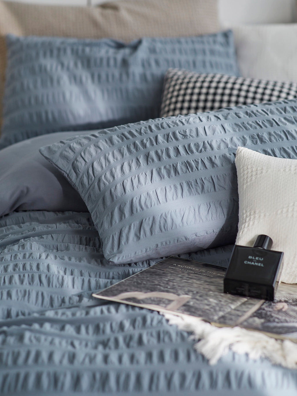 Mist Blue Cotton Seersucker Duvet Cover original reference image 9