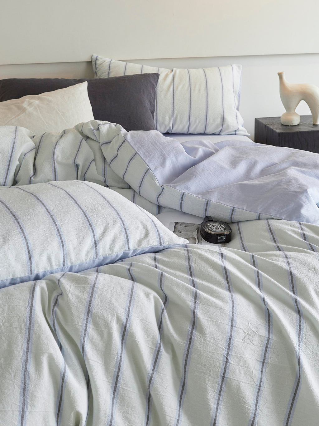 Mist Harbor Stripe Washed Cotton Duvet Cover original reference image 3
