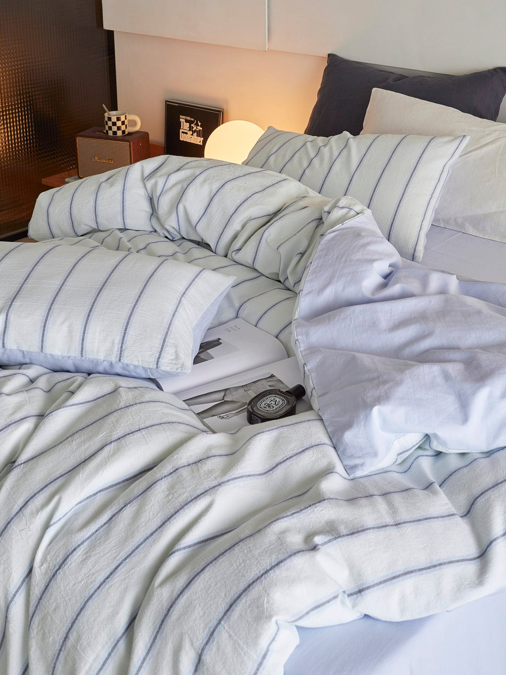 Mist Harbor Stripe Washed Cotton Duvet Cover original reference image 4