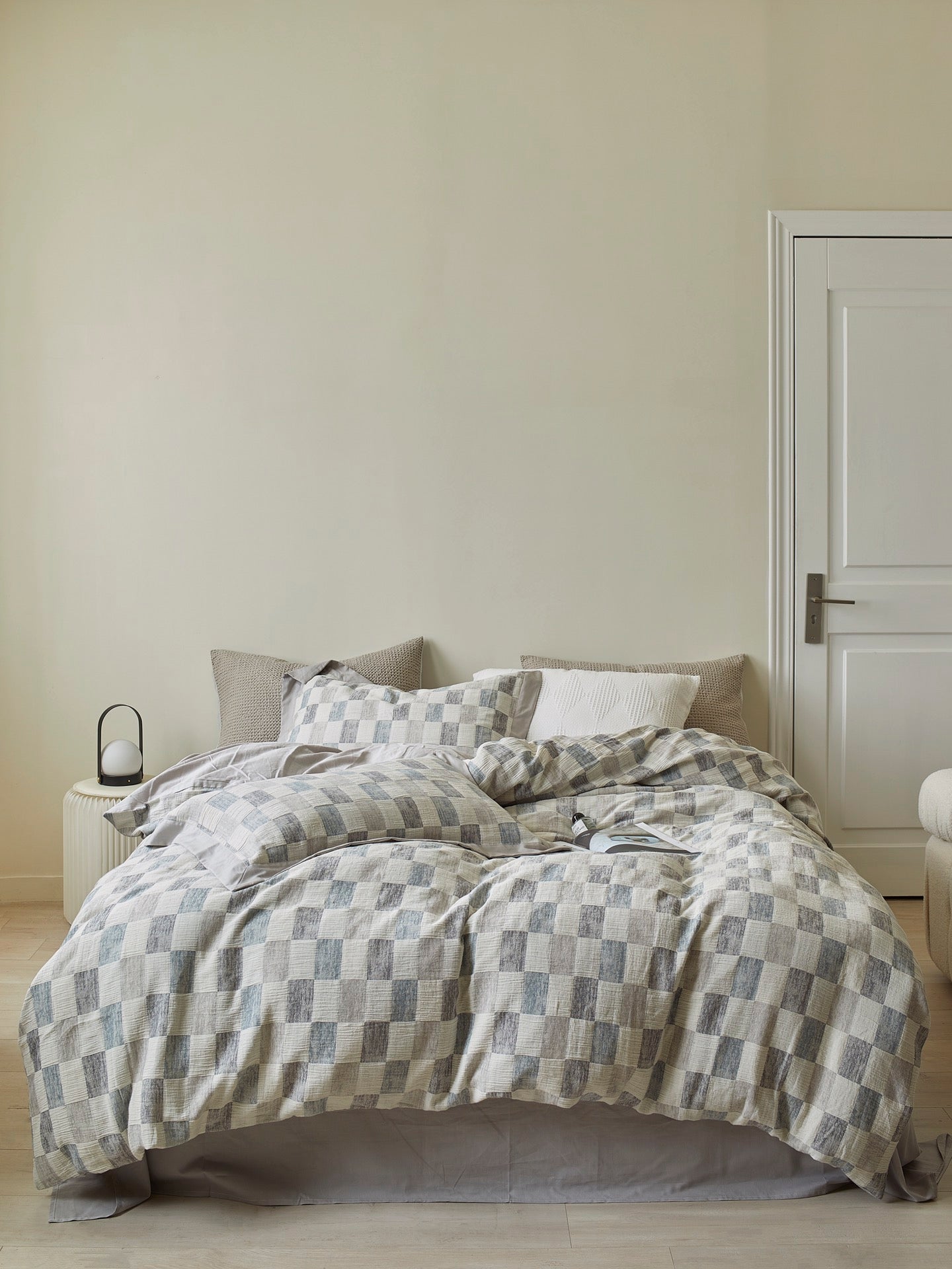 Mist Loft Check Cotton Jacquard Duvet Cover original reference image 1