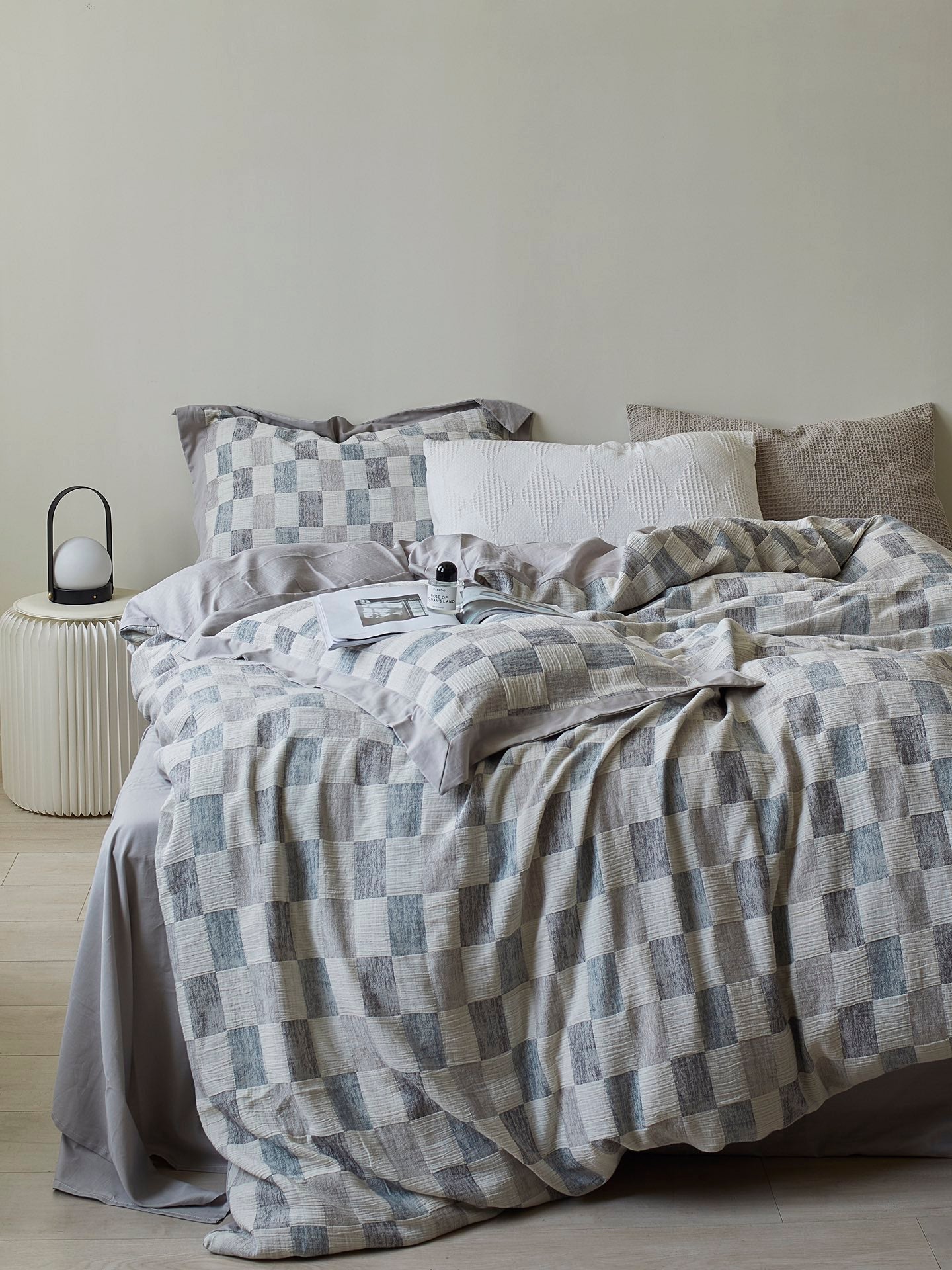 Mist Loft Check Cotton Jacquard Duvet Cover original reference image 2