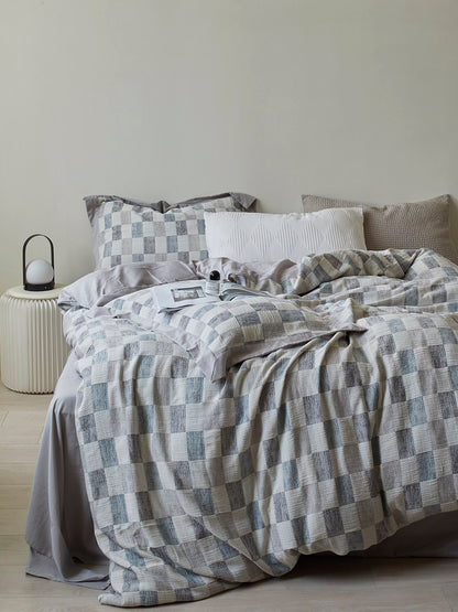 Mist Loft Check Cotton Jacquard Duvet Cover original reference image 2