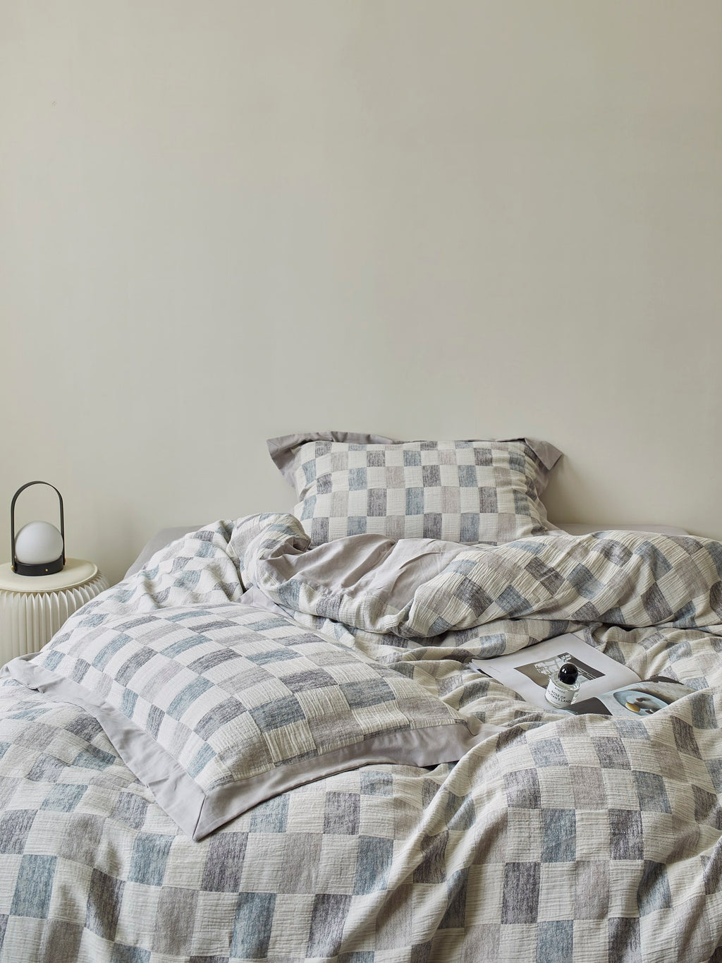 Mist Loft Check Cotton Jacquard Duvet Cover original reference image 3