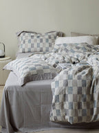 Mist Loft Check Cotton Jacquard Duvet Cover original reference image 4