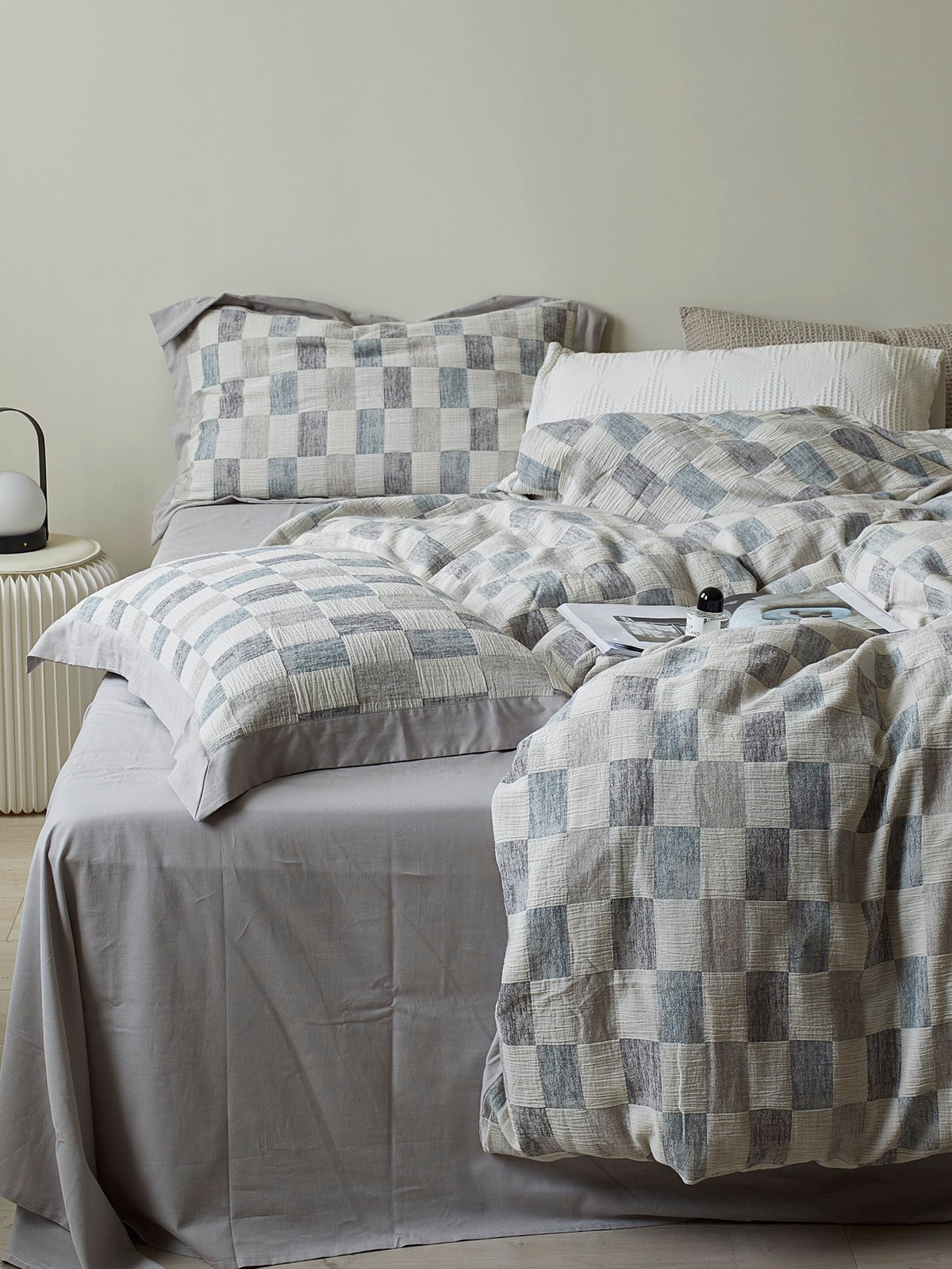 Mist Loft Check Cotton Jacquard Duvet Cover original reference image 4