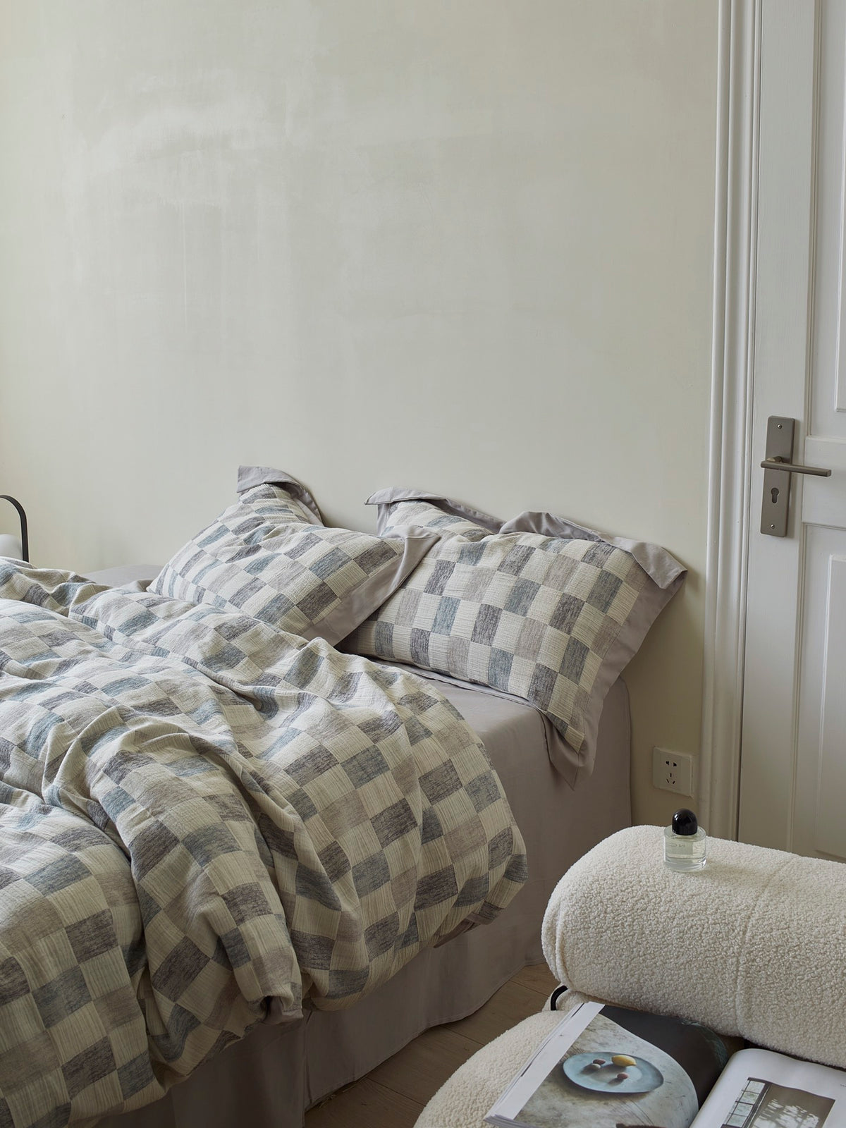 Mist Loft Check Cotton Jacquard Duvet Cover original reference image 5